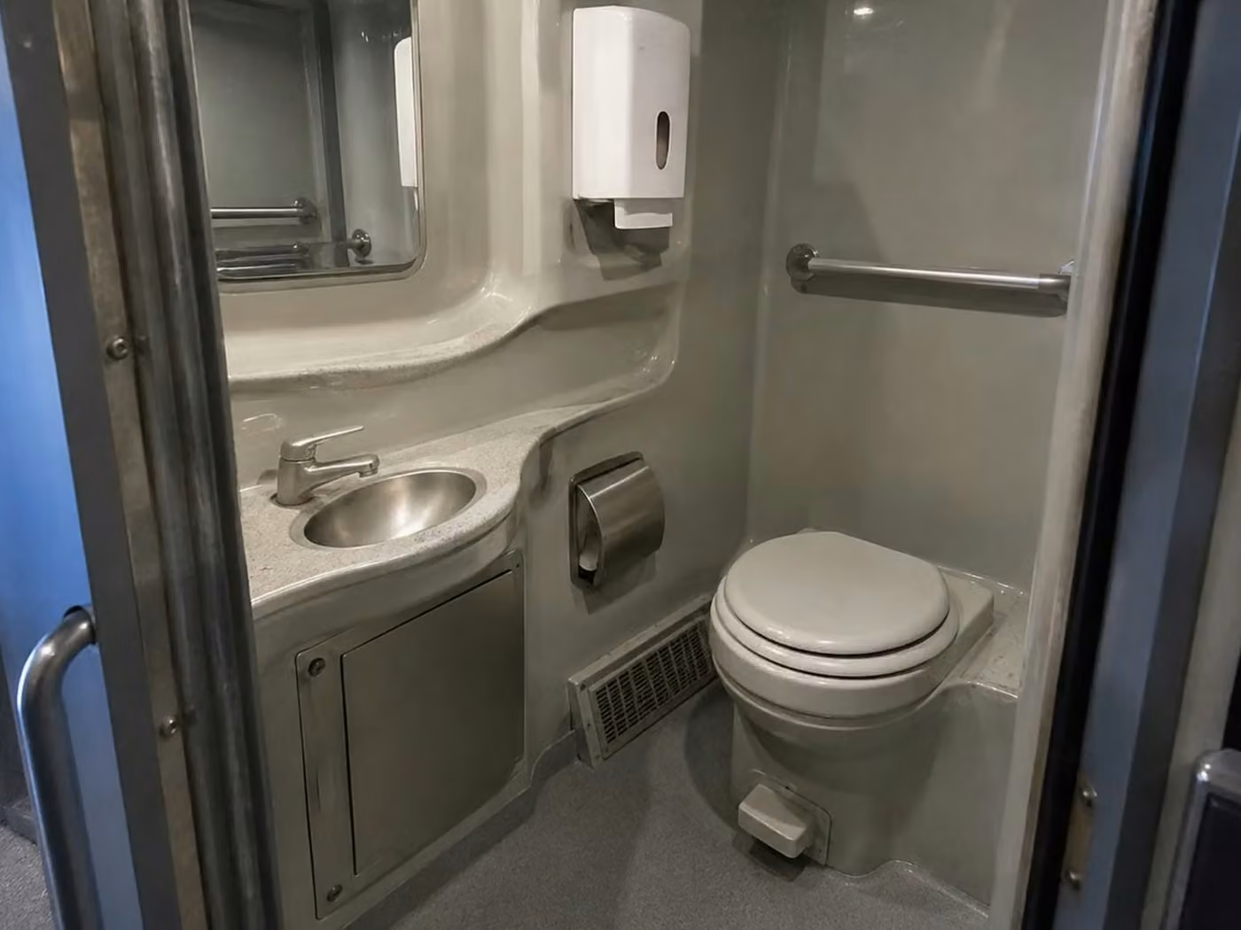temple city 56 passenger charter bus onboard restroom