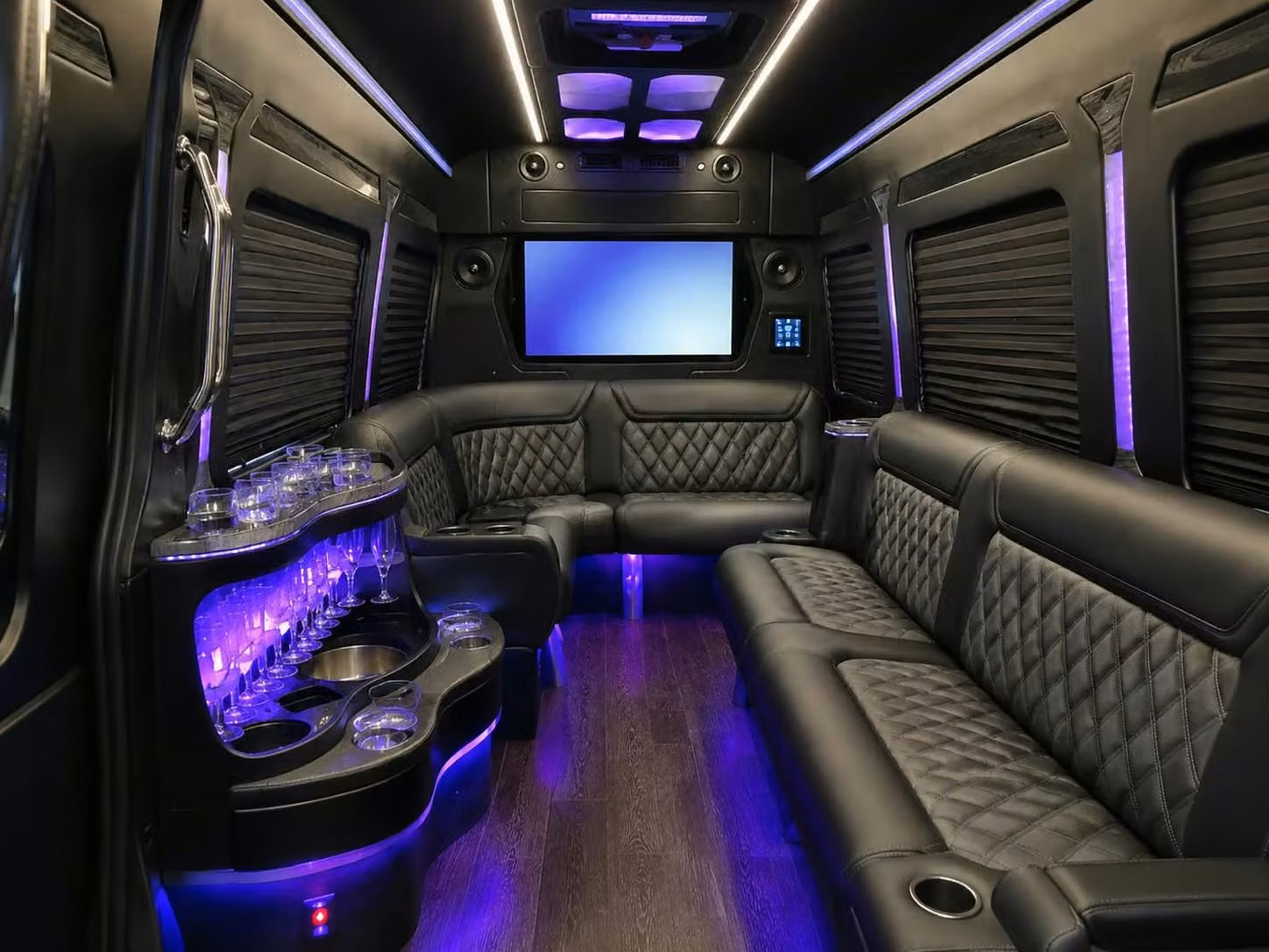 temple city prom party buses with led lighting bluetooth sound and leather seating